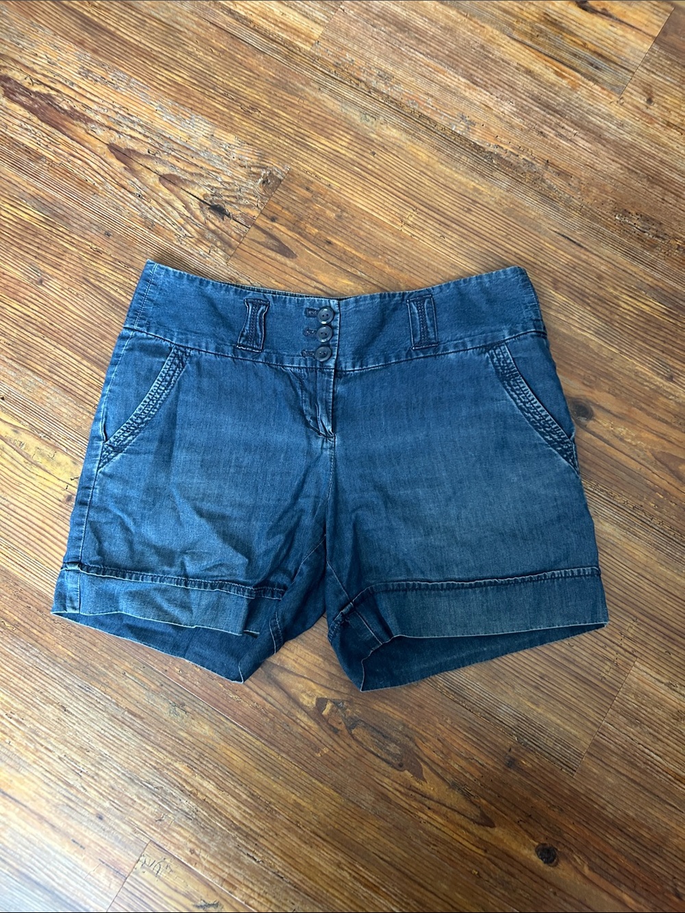 Ann Taylor Dark Blue Denim Cuffed Shorts